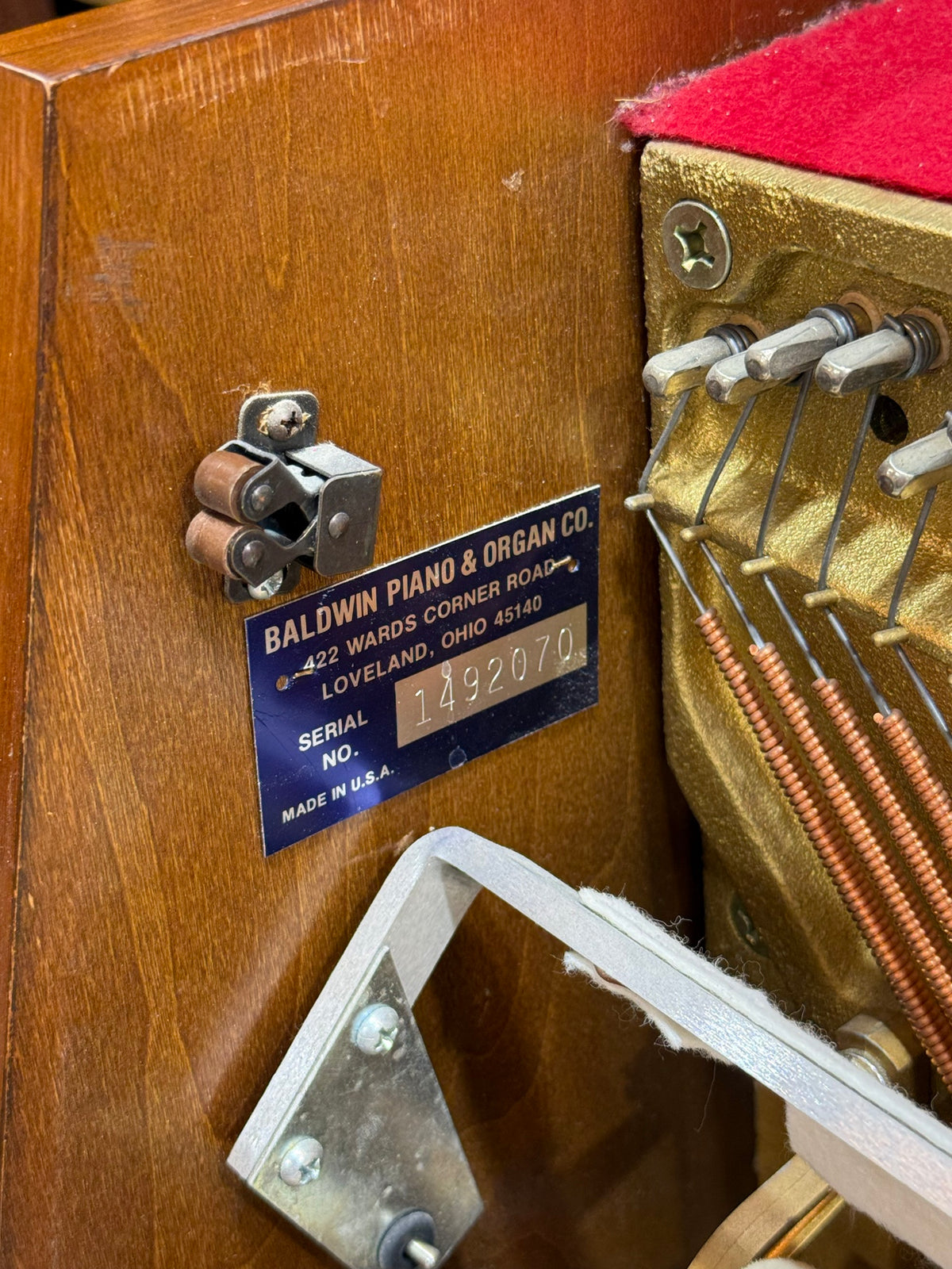 Baldwin Piano and Organ Co serial number plate, made in USA