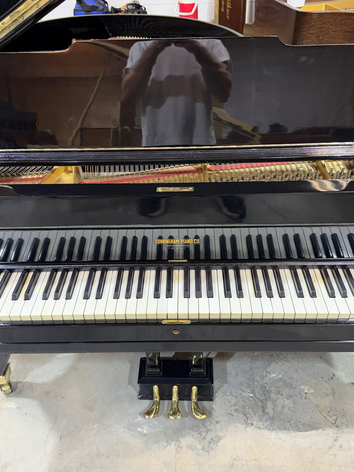 Cunningham Piano Co. Philadelphia nameboard and keyboard