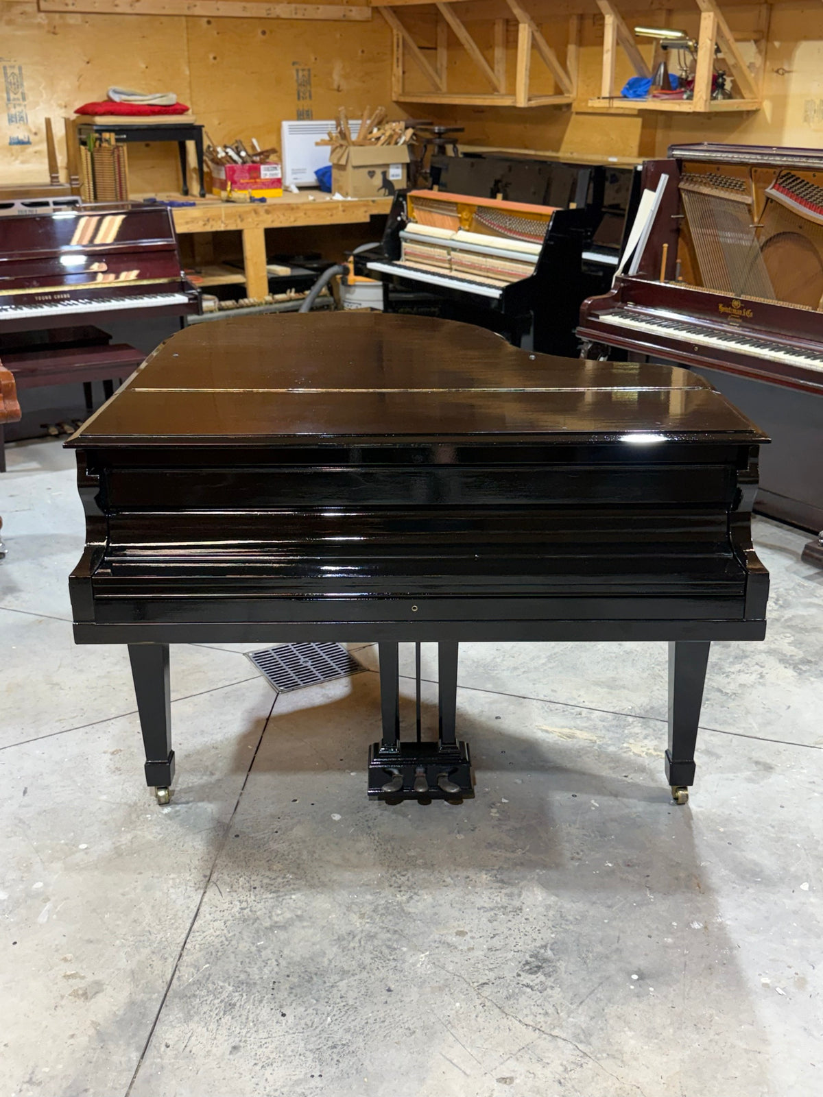 Heintzman grand piano front view, closed