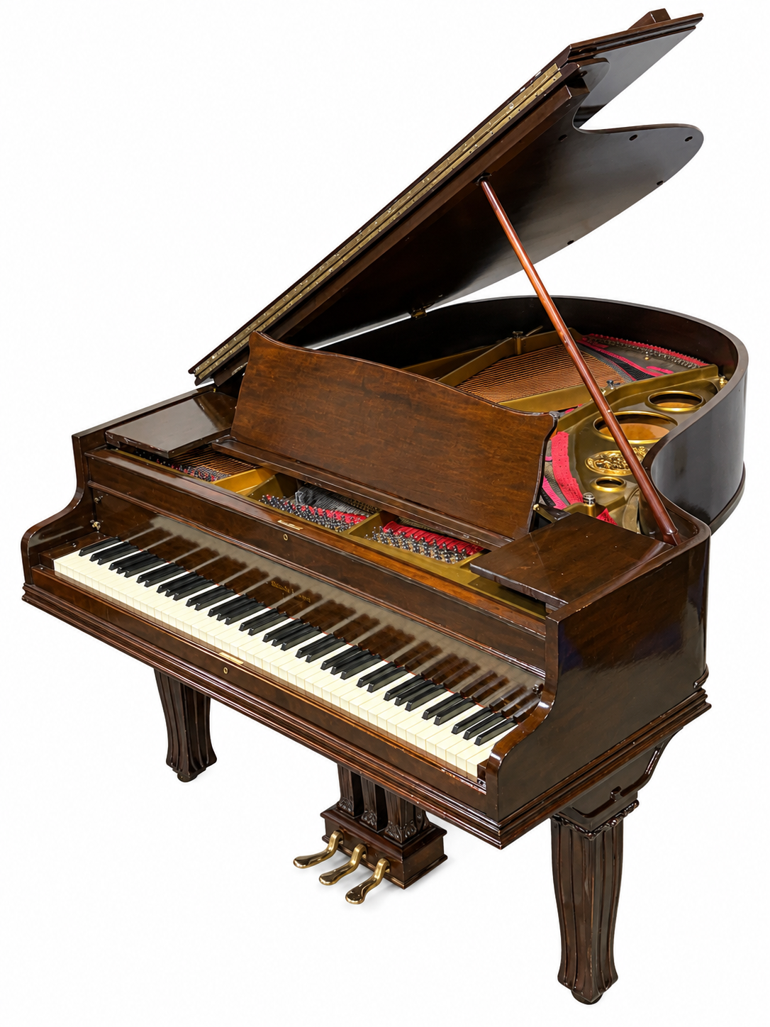 Rebuilt Mason & Risch grand piano in mahogany, lid open