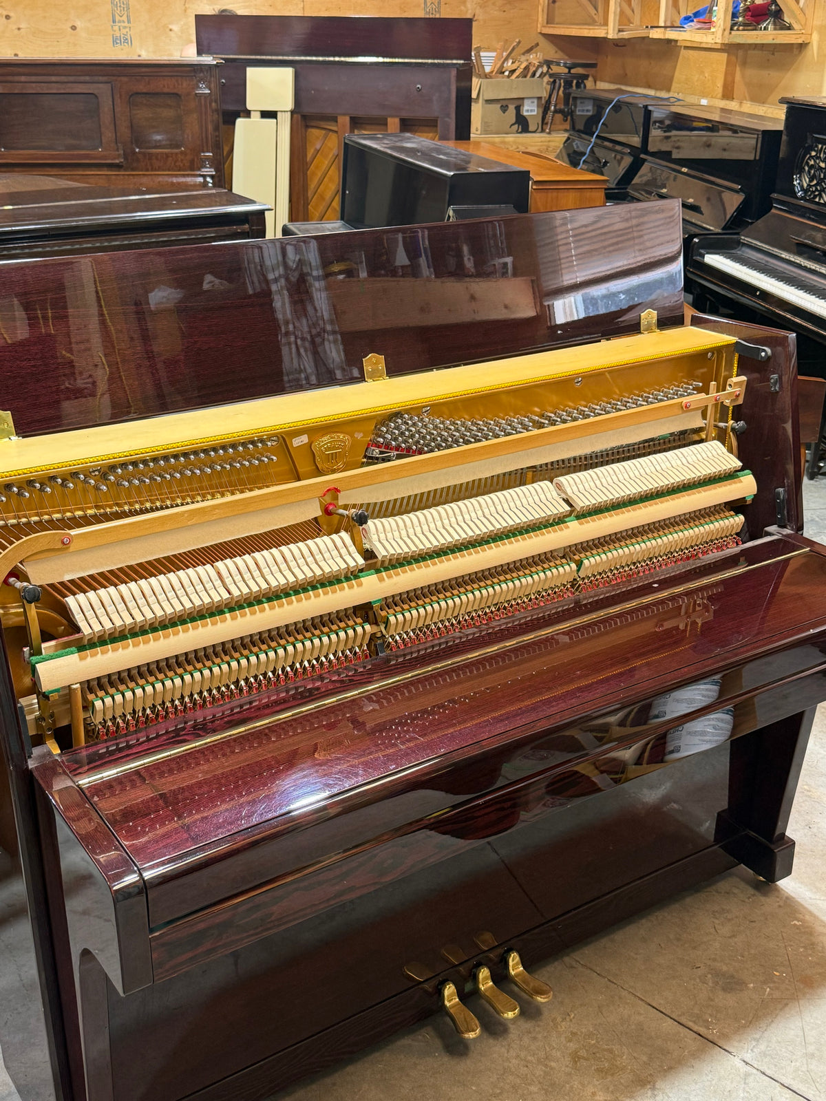 Inside the Strauss piano, hammers and action