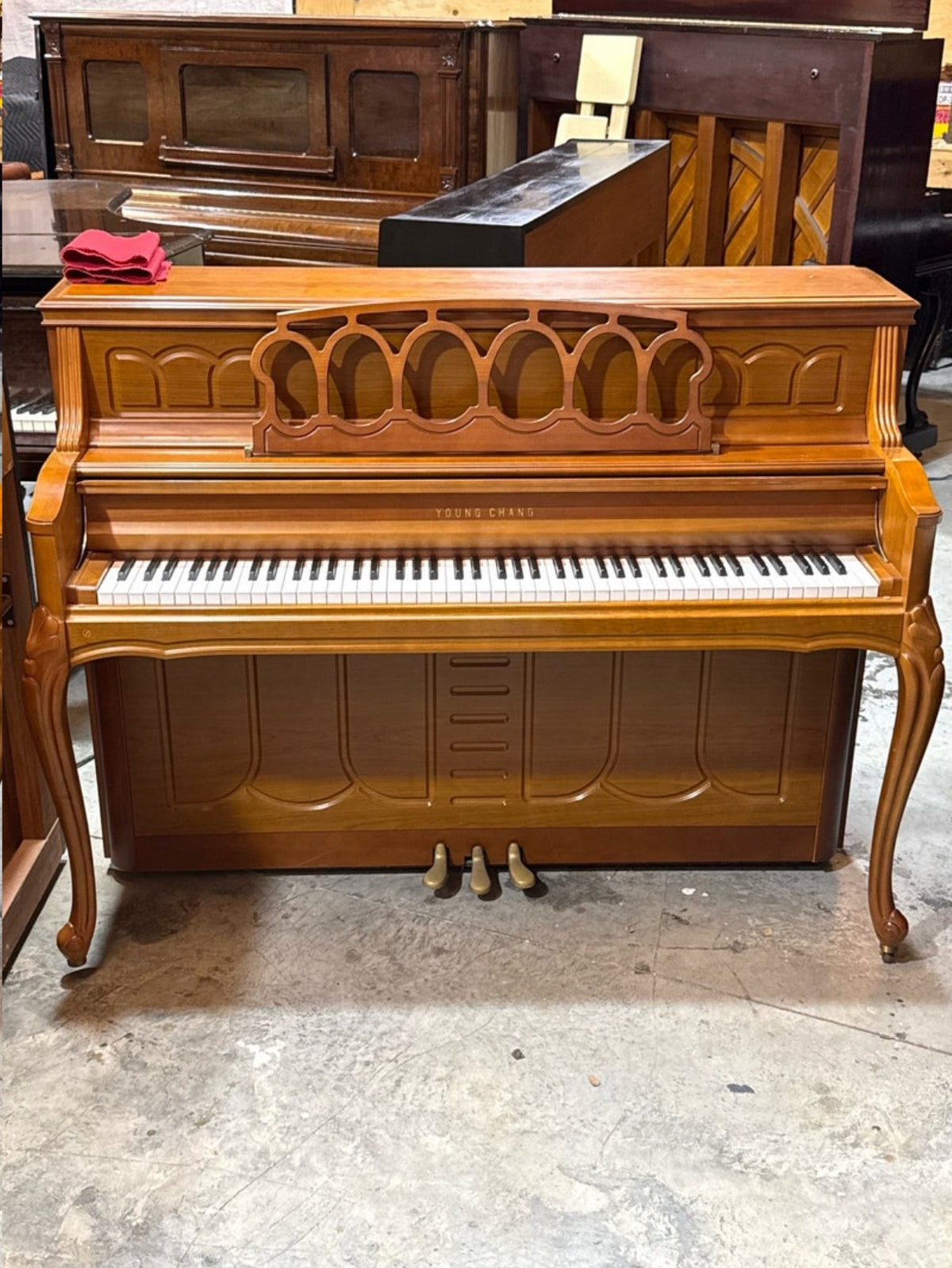 Front view of the Young Chang YC-110 upright piano